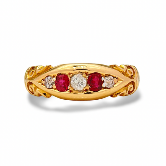 Victorian Ruby and Diamond Five Stone Gypsy Ring