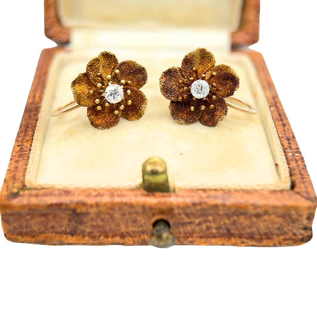 Victorian Diamond Flower Earclips