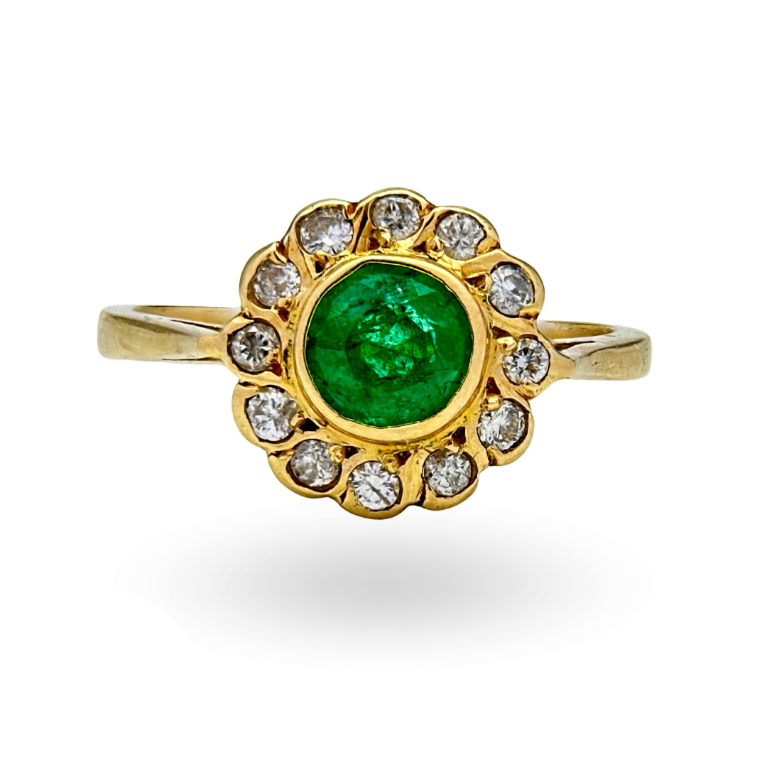 Emerald and Diamond Cluster Ring