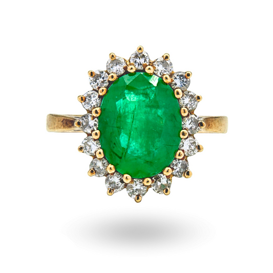 Emerald and Diamond Cluster Ring