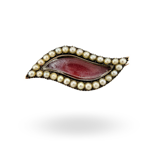 Antique Pearl Lover's Eye Locket Brooch