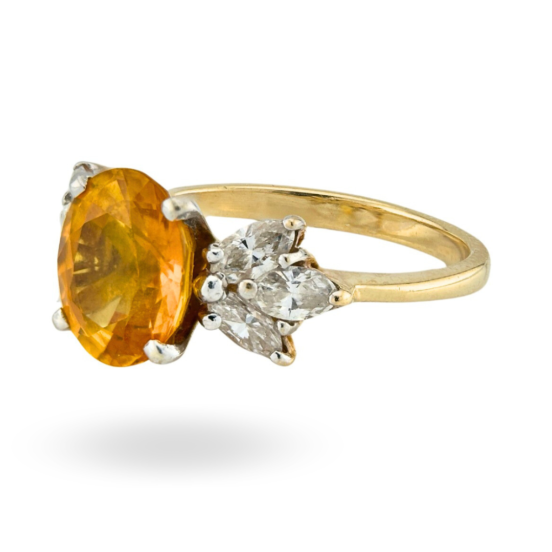 Orange Sapphire and Diamond Ring