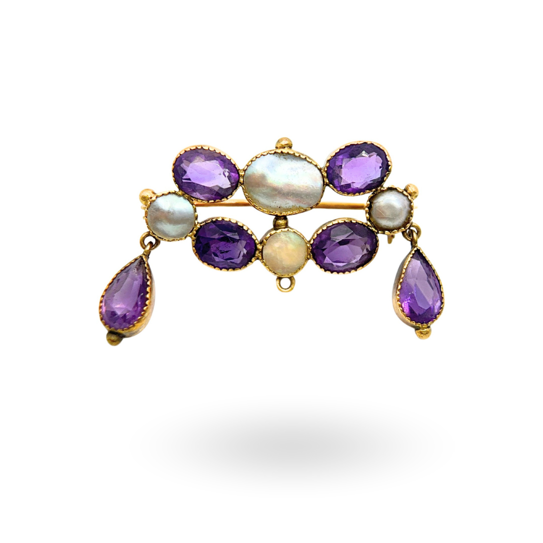 Antique Amethyst and Mother Of Pearl Brooch