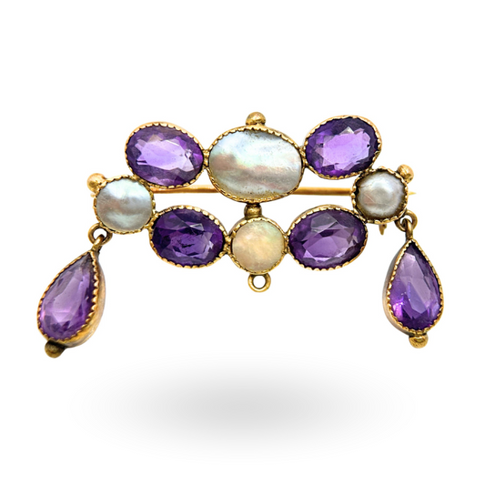 Antique Amethyst and Mother Of Pearl Brooch