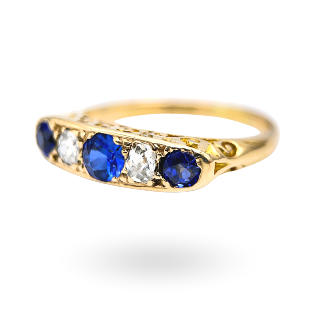 Antique Sapphire and Diamond 5-Stone Ring