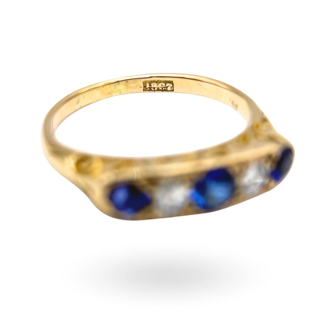 Antique Sapphire and Diamond 5-Stone Ring