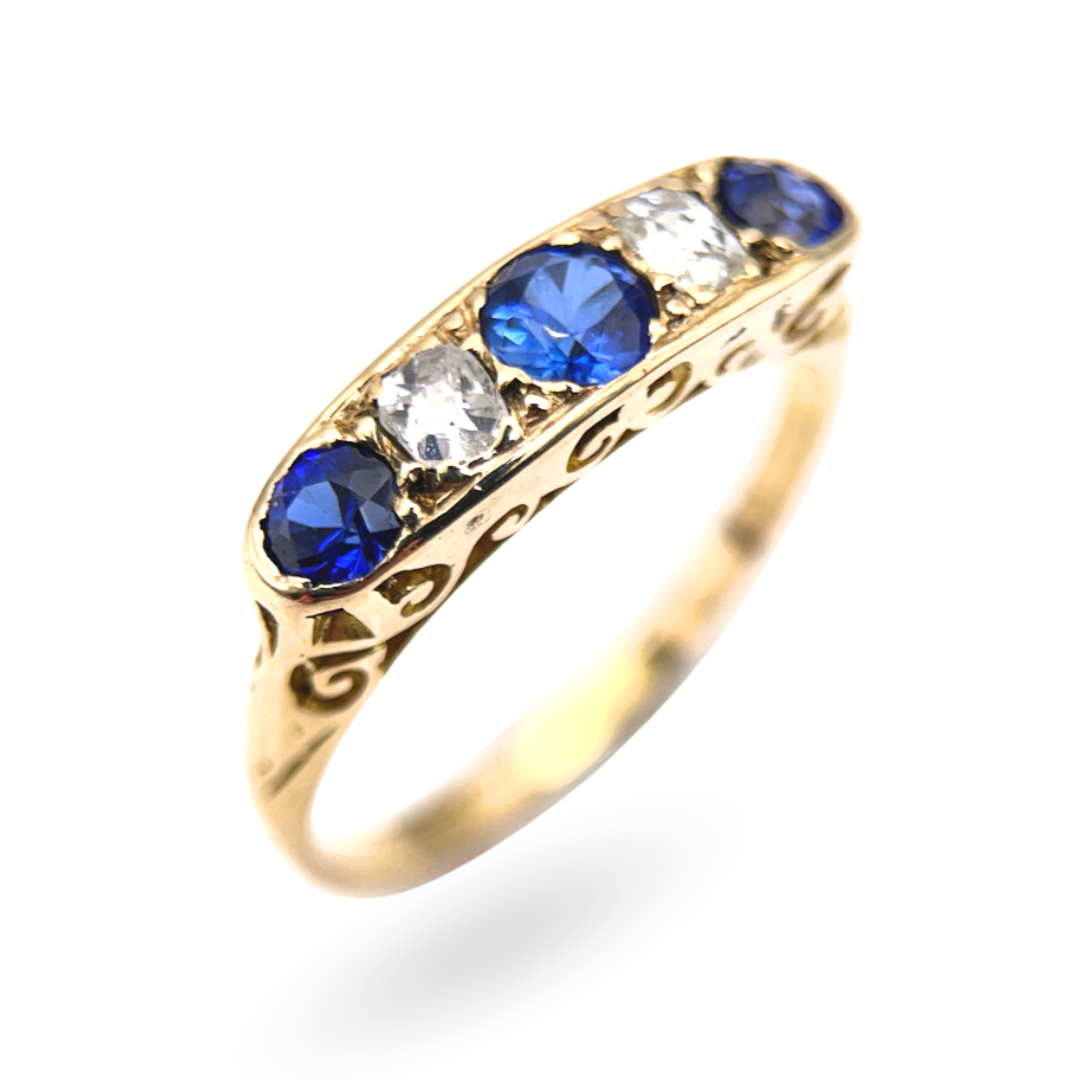 Antique Sapphire and Diamond 5-Stone Ring