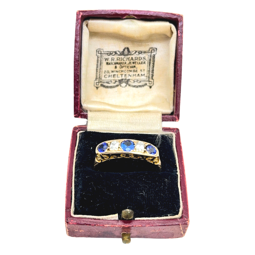 Antique Sapphire and Diamond 5-Stone Ring