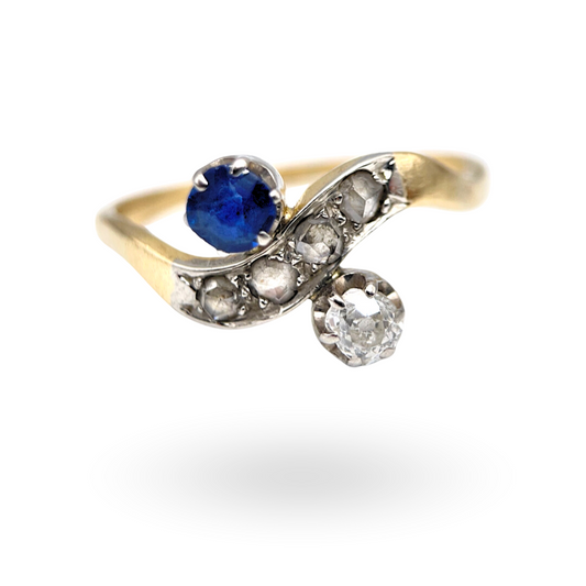 Antique Sapphire & Diamond Crossover Ring