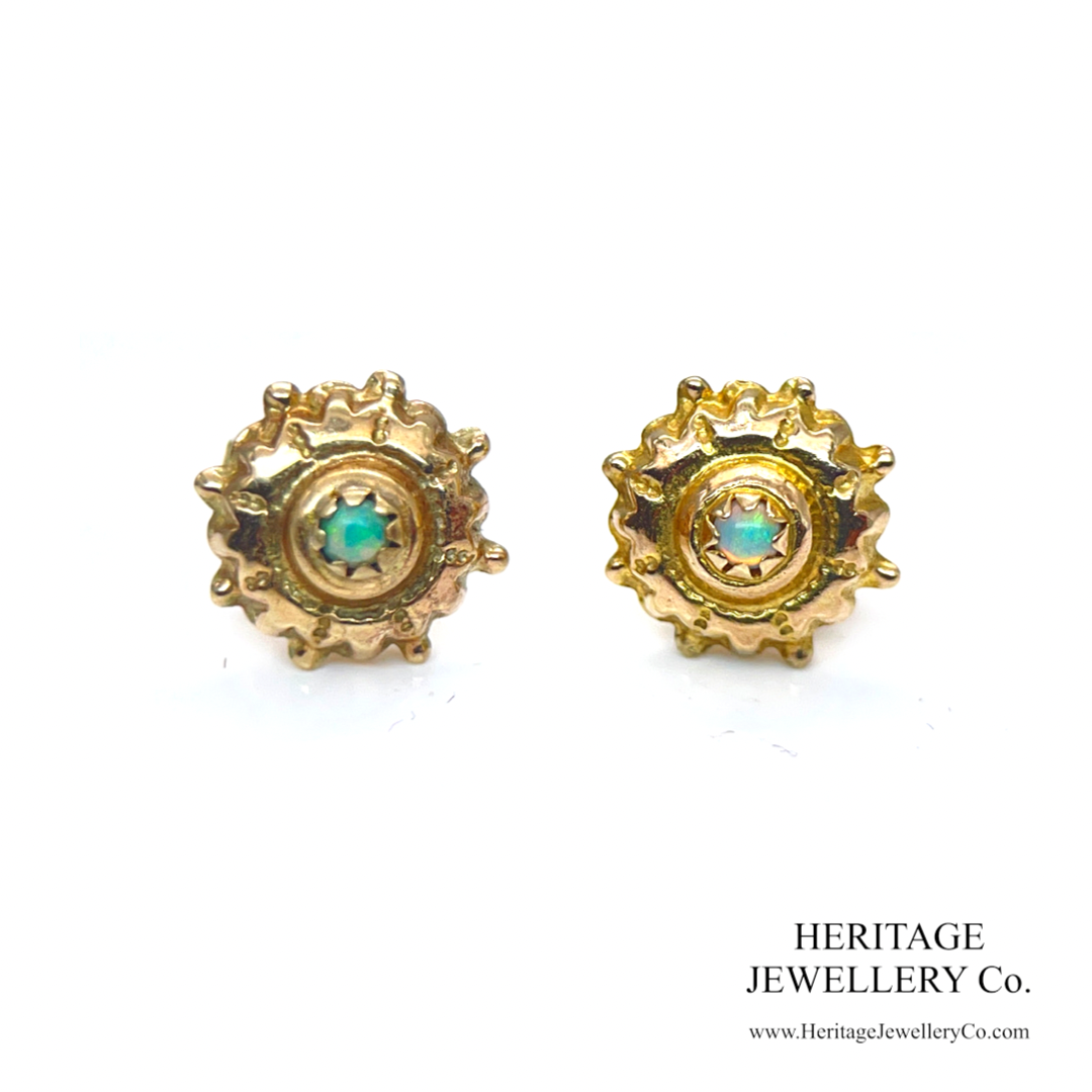 18ct White & Yellow Gold, Opal & Diamond Oval Cluster Earrings (852N) | The  Antique Jewellery Company